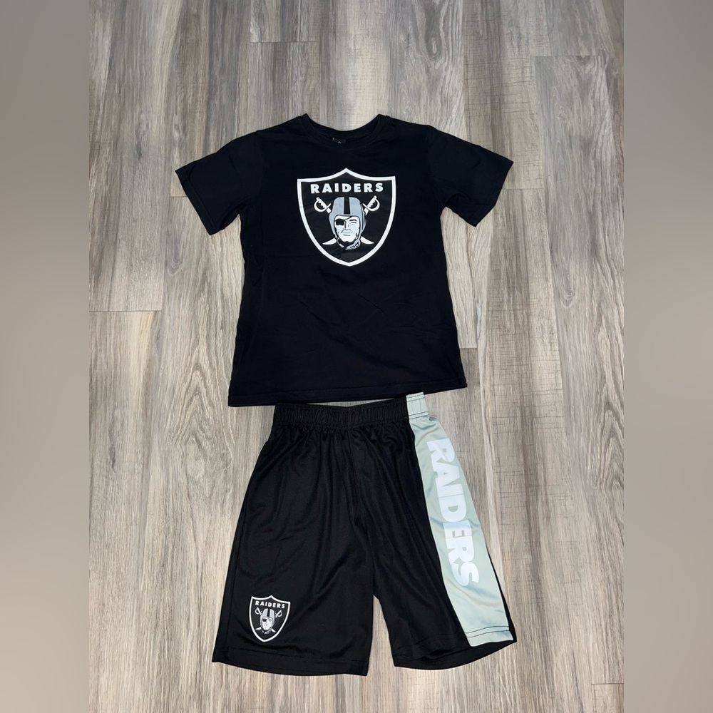 NFL Black and Gray Raiders Kids Tee and shorts set